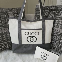 Large Canvas Totebag With Gray Lining