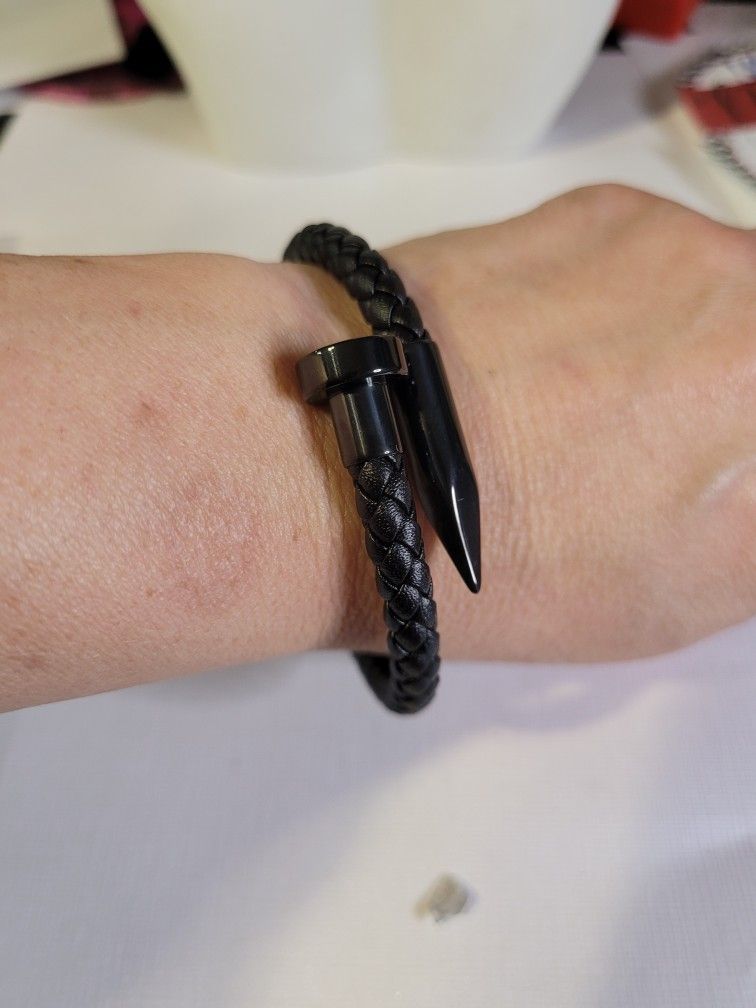 Leather Braided Rope NAIL BRACELET Size 7.5"