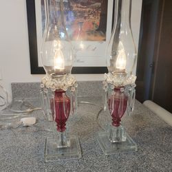 Vintage Painted Glass Hurricane Lamps