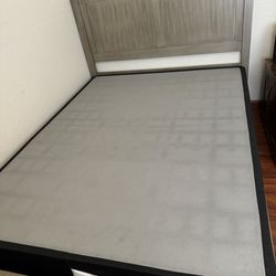 grey/beigeish queen bed frame + box spring 