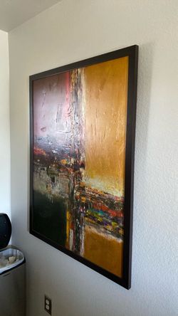 Large Abstract Oil Painting in Dark Frame