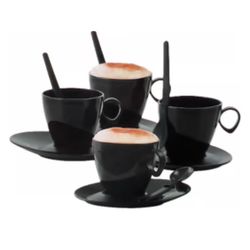 Tupperware Ilummia Coffee Cup Plate Spoon Set Of 4 Black New Mugs