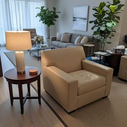 Designer Leather Club Chair - Christian Liagrie Album Chair Luxury Tan/Beige Leather Armchair