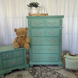💚 bedroom set green dresser nightstand nursery kids room boy girl baby chest of drawers guest mint aqua 