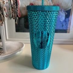 Starbucks 2023 Chrome Teal Studded Tumbler 24oz.