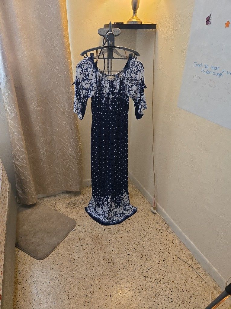 Seven Islands Navy Blue Floral Polka Dress