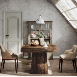 Tribesigns 31.5 in Vintage Brown Square Wood Pedestal Dining Table, Small Dinner Kitchen Table for 4 Brand New still in the box D506 Table only