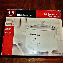 New - Chefmate 1.5 Qt Slow Cooker Ceramic Bowl with 3 Heat Settings