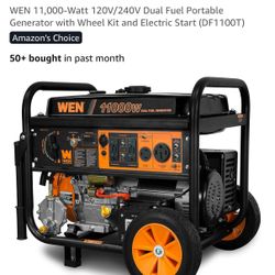 WEN 11,000-Watt 120V/240V Dual Fuel Portable Generator with Wheel Kit and Electric Start (DF1100T)