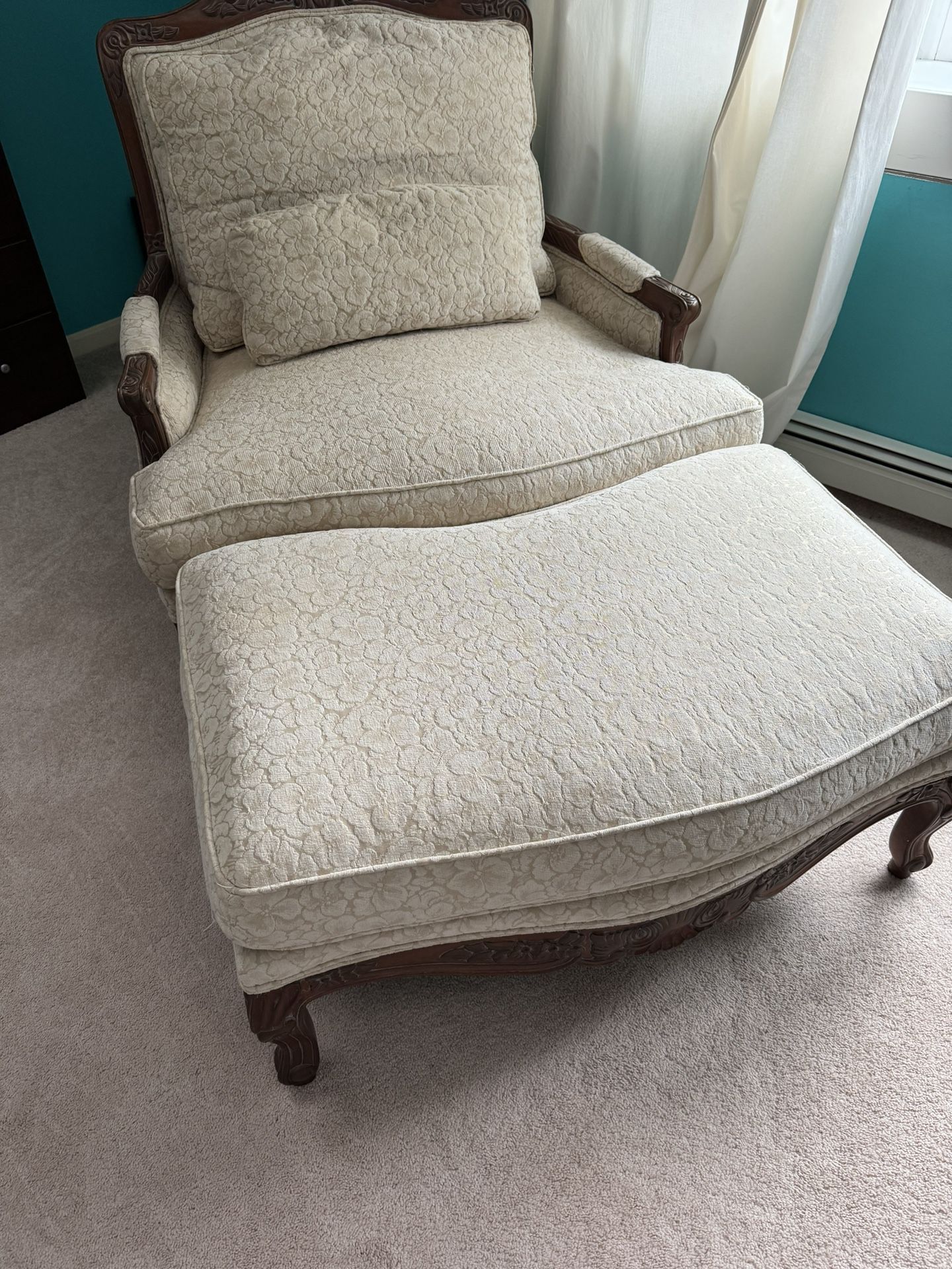 Oversized French style chair and ottoman