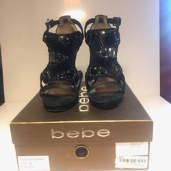 Bebe Rhinstone Black Strappy Heel
