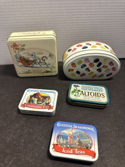 Vintage advertising tin lot Celestial Seasonings Altoids Jelly Belly Christmas