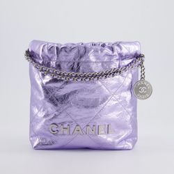 CHANEL  Mini 22 Bag In Metallic Lilac Aged Shiny Calfskin With Brushed Silver Hardware