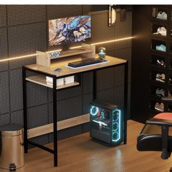 Computer Desk - 32 Inch Home Office Desk with Storage, Gaming Desk with Monitor Stand, Modern Simple Study Table, Adjustable Storage Space, Grey