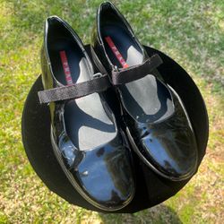 Prada Black Patent Leather Sport Mary Jane Ballet Flats