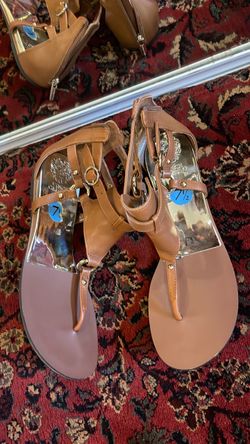 Vince Camuto Tan Leather T-Strap Sandals