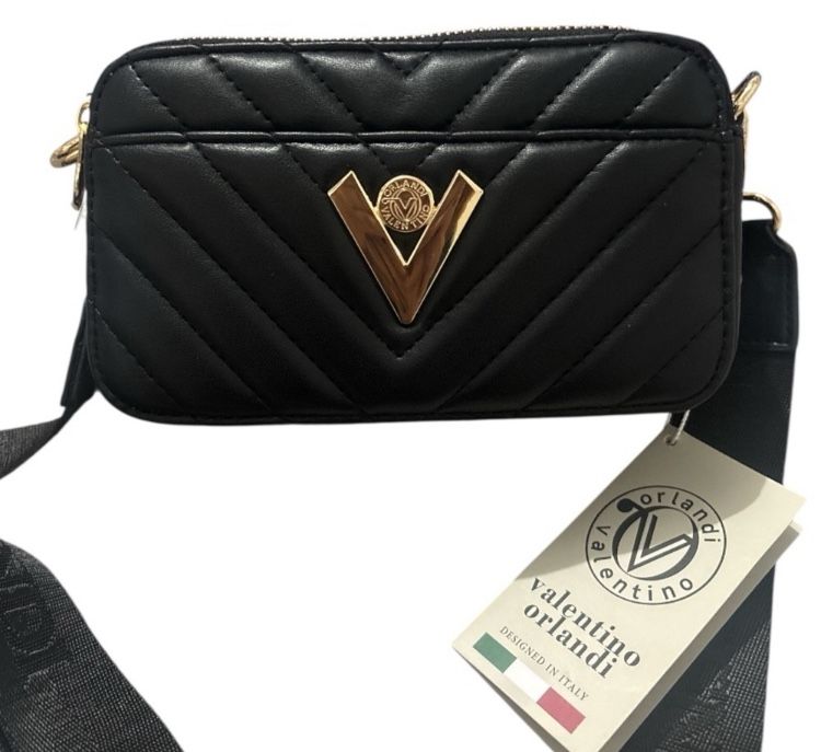 Valentino Orlandi Black And Gold Quilted Crossbody