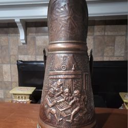20.5"  Antique Dutch Hammered Copper Fireplace Scuttle 