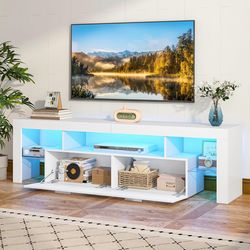 Modern White TV Stand w/ LED Lights Storage 63” MUST GO ASAP