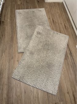 Set of two Grey & White Floor Rugs w/Grip Good Condition 33" L x 21" W Thin & Solid!