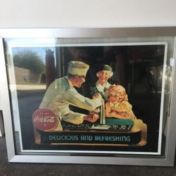 Coca Cola framed metal sign