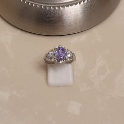 Silver CZ and Purple Topaz Ring Size 6