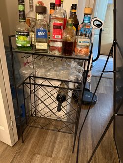 Black Metal Bar Cart with Wine Rack
