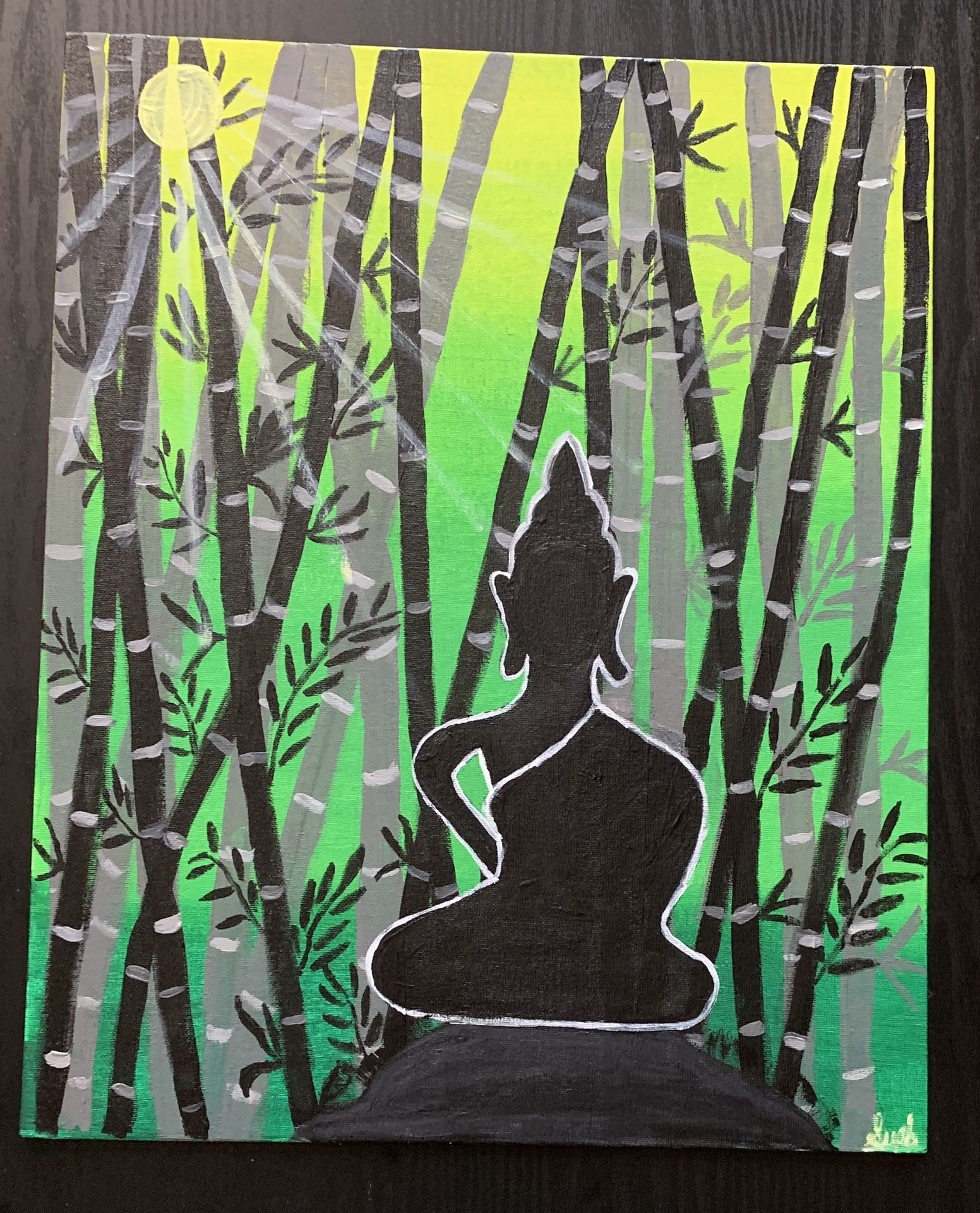 Hand Painted Green Forest Lord Budha