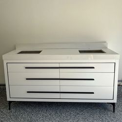 Brand New Madeli 72” Floating  or Free Standing Bathroom Vanity with 3” Quartz Countertop