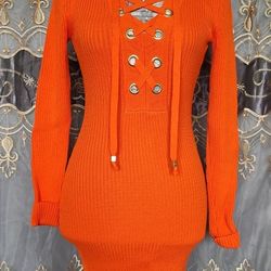 Michael Kors orange ribbed knit dress size xxs
