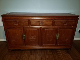 Antique Rosewood Longevity Design Sideboard, Cherry Solid Wood Asian Cabinet