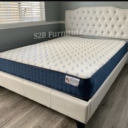 Queen White Crystal Button Bed 