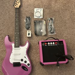 LyxPro 39 inch Electric Guitar Kit Bundle with 20w Amplifier Retro Purple