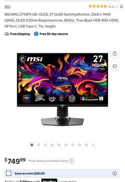 Msi Mag 271qpx Qhd 2560x1440 360hz .03ms Response Time