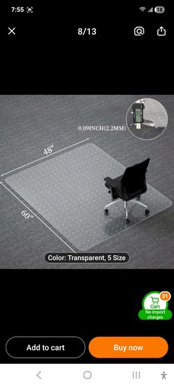 48x60 Office carpet protector, floor mat for wheels and office chairs, pets