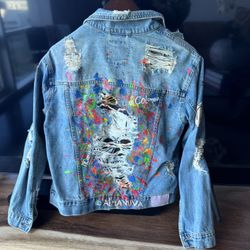Custom Graffiti Jean Jacket Sz Medium 