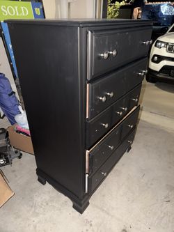 All Black Refurbished Dresser W/ Twin Mirrors