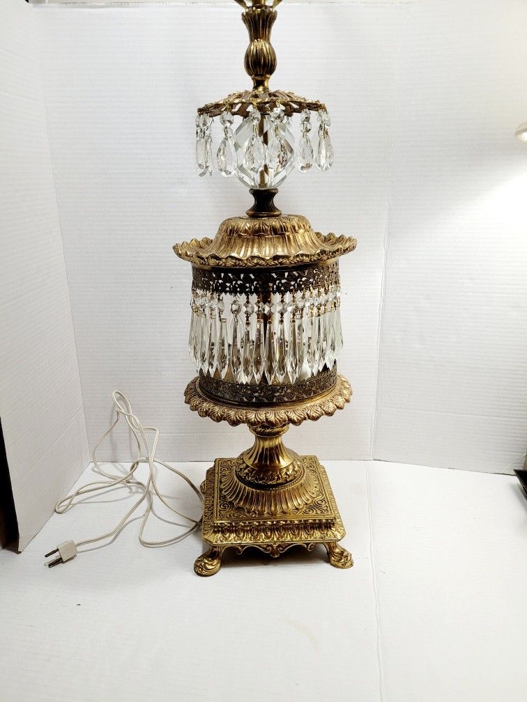 Vintage Hollywood Regency Crystal Prism Brass Lamp