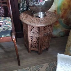 Ornate Hand Carved Moroccan Wood Table End Table