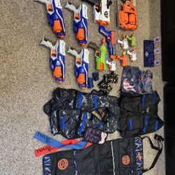 Huge Nerf Gun Bundle – Blasters, Vests, Clips, Gear – All Used, All Working – $25 OBO