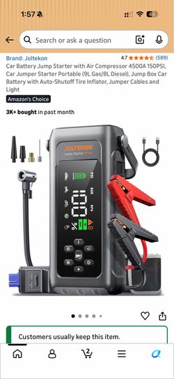 Car Battery Jump Starter with Air Compressor 4500A 150PSI, Car Jumper Starter Portable (9L Gas/8L Diesel), Jump Box Car Battery with Auto-Shutoff Tire