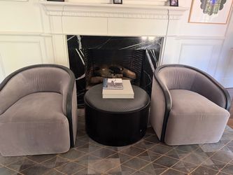Pair of Gray Velvet Barrel Accent Chairs