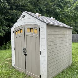 Suncast Vista 7 ft. x 7 ft. Storage Shed with All Weather Construction, IllumiVent System and 4 Skylights for Gardening Tools, Light Cobblestone