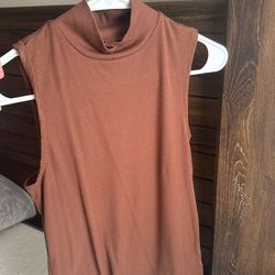 No Boundaries- Brown Sleeveless Turtleneck Blouse