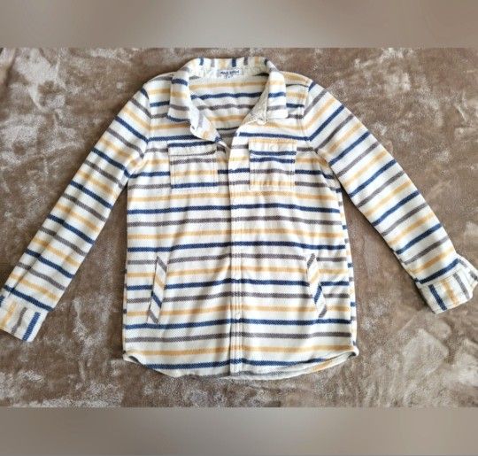 Womens White Mark Fleece Shacket, Yellow, Cream And Blue, Size Small