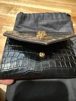 YSL Black Croc-Embossed Leather Clutch