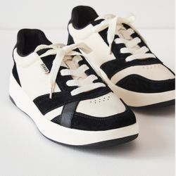 New In Box Designer Staud X Keds Black & White Leather & Suede Sneakers US 7.5 EU 38