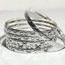 Shiny Silver Plated Thick Bangle Bracelets Set, Fashion, Chunky, Boho, Bangles , 6 Bracelets Each Set, $ 7 Each Set, Size 7 