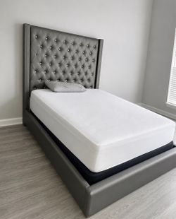 GREY BED ποΈ Tall Diamond Headboard π©Άπ