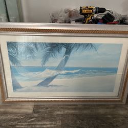 Framed Painting Palm Trees And Hammock 